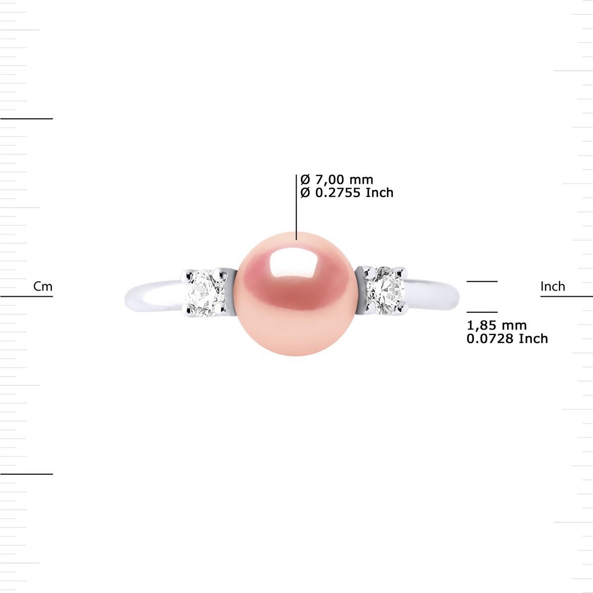 Bague Ajustable Perle d'Eau Douce 7-8 mm Rose Naturel et Oxydes de Zirconium Argent 925