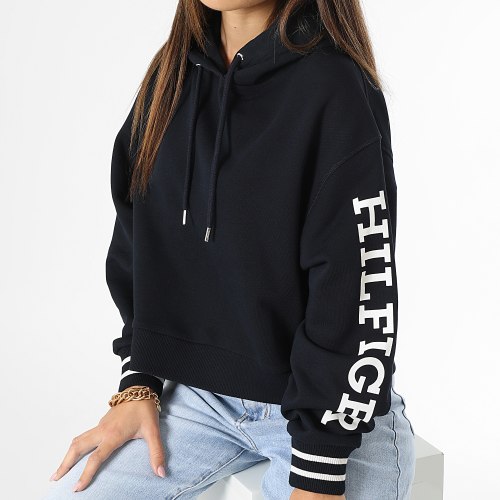 Sweat Capuche Crop Femme Monotype 9140 Bleu Marine