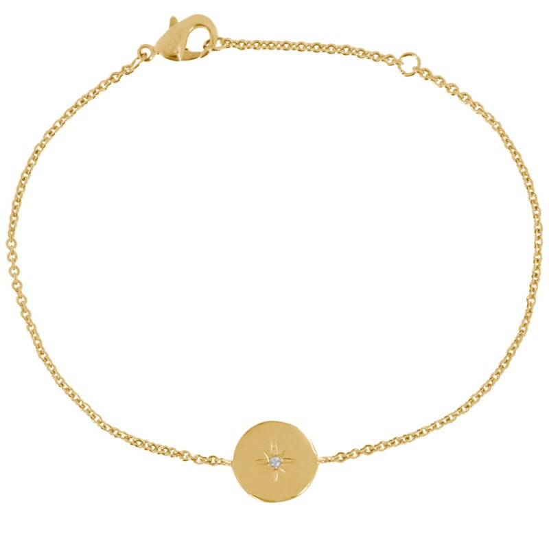 Bracelet Plaqué Or Médaille Ronde Etoile Polaire et Strass