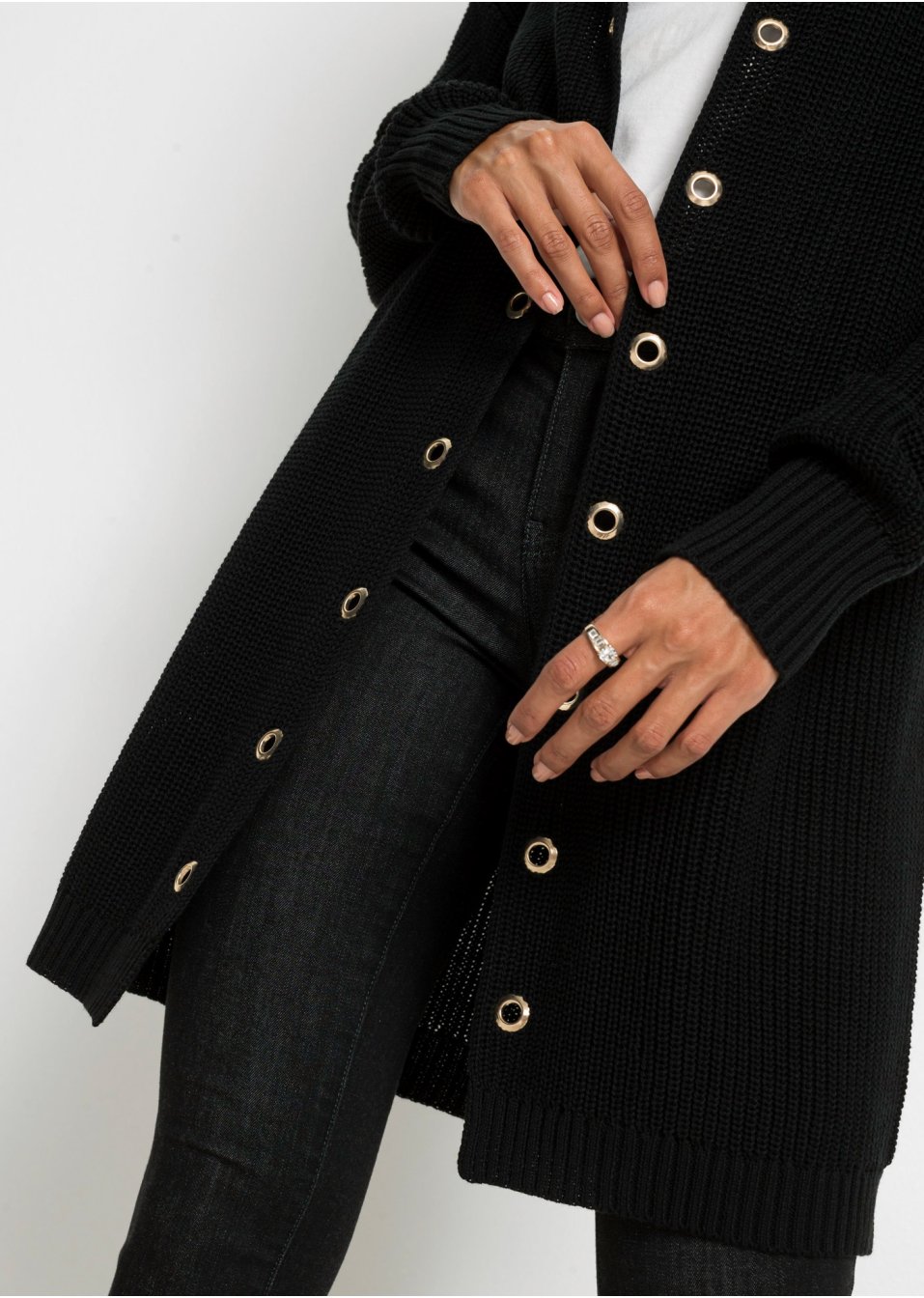 Gilet long en maille à capuche