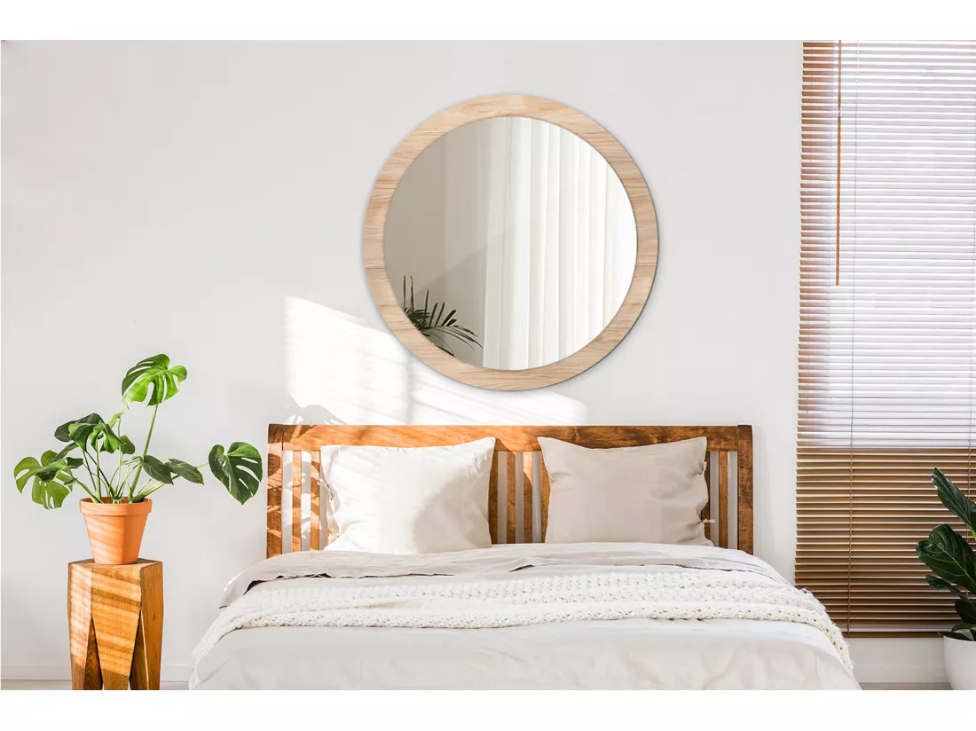 Miroir rond décoratif - Bois - 90 cm