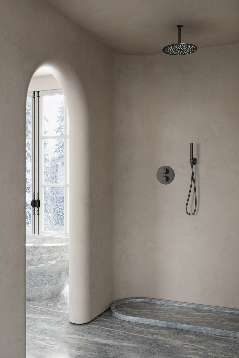 Saniclear Iron inbouw regendouche rond met 20cm hoofddouche en plafondarm verouderd ijzer - gunmetal