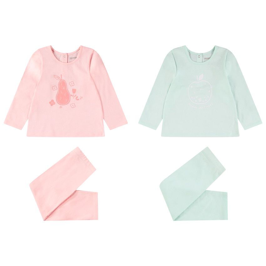 Lot de 2 pyjamas 2 pièces en jersey pour bébé fille - Rose