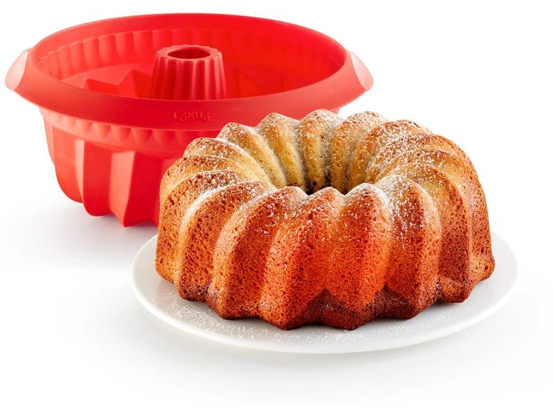 Lékué Backform Silikon, ø 22 cm, Rot Tiefe Savarin-Kuchenform