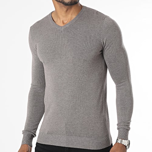 Pull Col V Gris Chiné