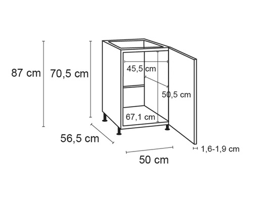 Optifit spoelbakonderkast Ingvar420 BxDxH 50x58,4x87 cm antraciet mat gedemonteerd scharnier omkeerbaar (links of rechts te monteren)