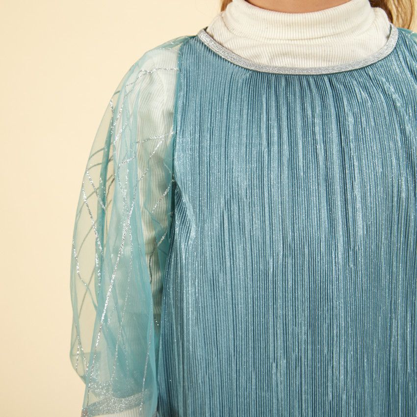 Robe plissée avec cape en tulle pour fille - Kaki
