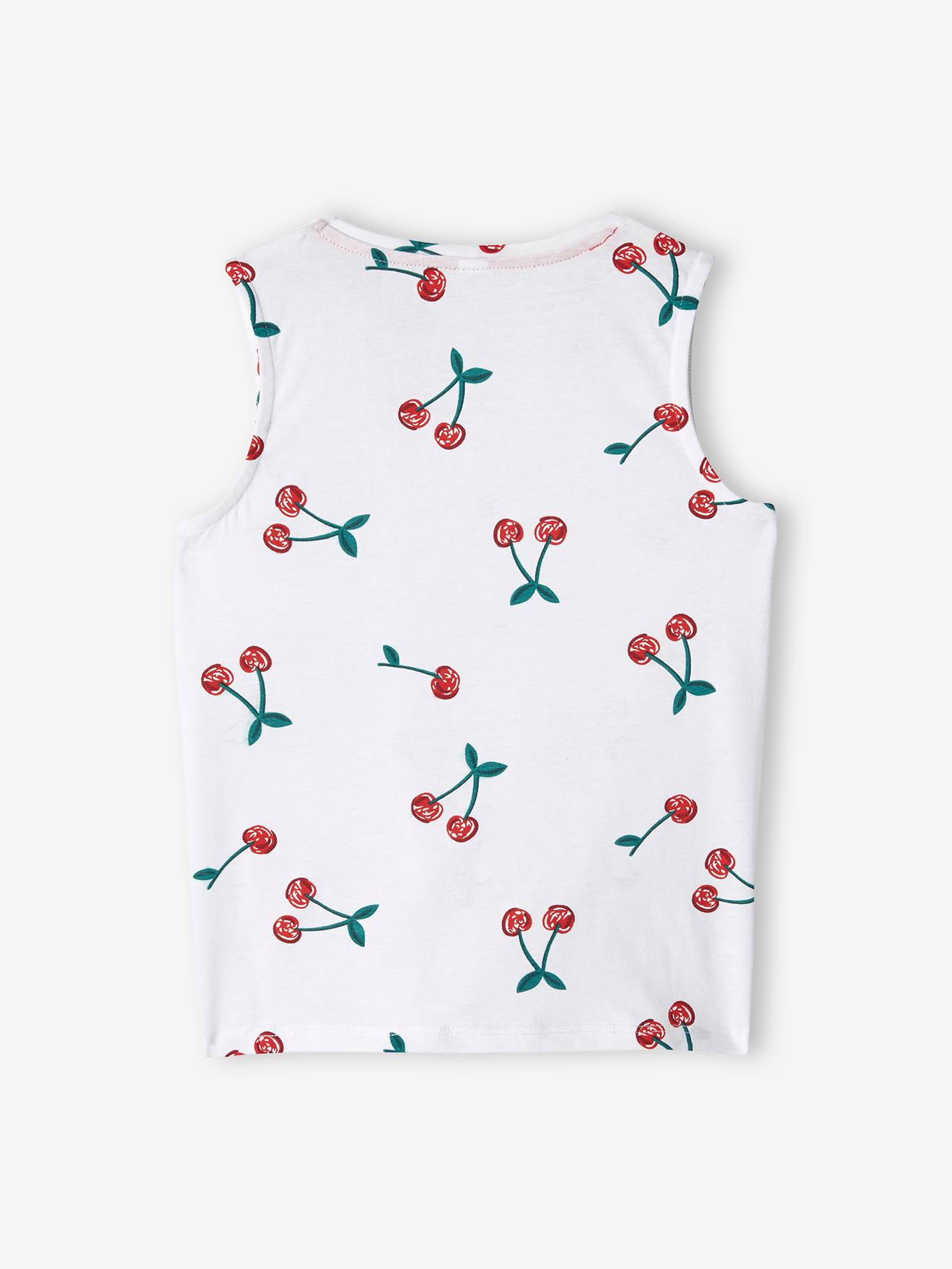 Camiseta estampada sem mangas com um lacinho, para menina, azul-acinzentada.
