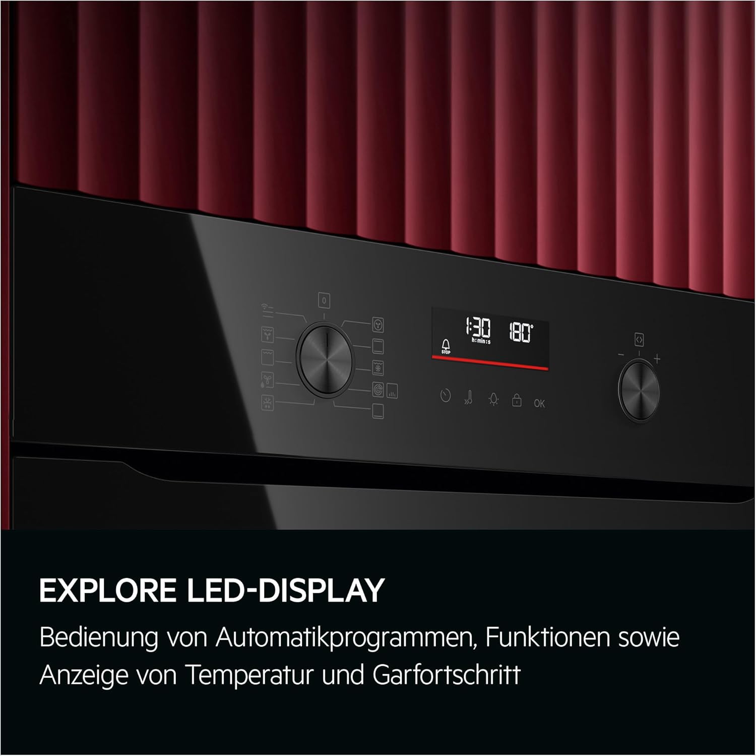 AEG Einbaubackofen, Serie 5 Ringheißluft: Gleichmäßige Garergebnisse auf 3 Ebenen, Pyrolyse Selbstreinigung, 45 Automatikprogramme, LED-Touchdisplay, Schnellaufheizung, Schwarz, TU5PB40WSK