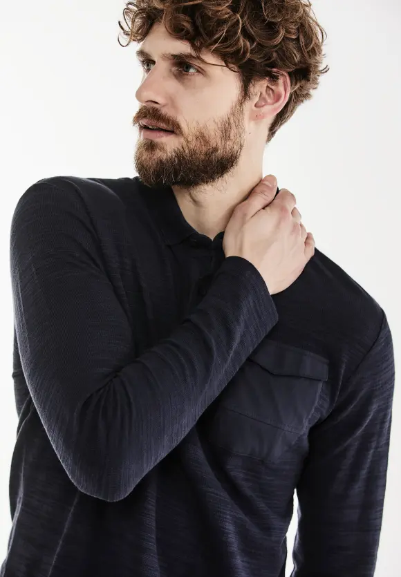 Winterslub Polo Langarmshirt - nightshadow blue