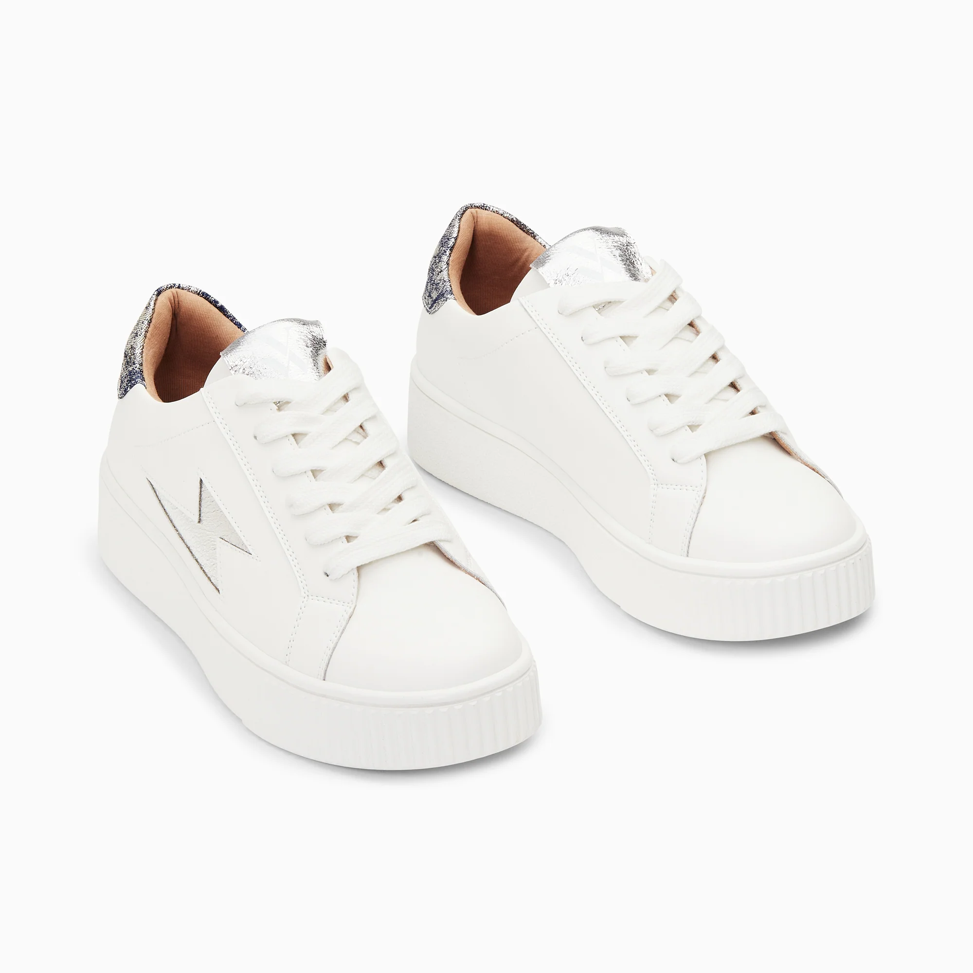 Sneakers-Baskets éclair Joy blanc et argent à lacets