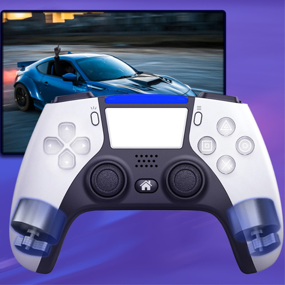 Sony PlayStation PS4 / Nintendo Switch / Switch 2 / PC / Smartphone Wireless BT Game Controller mit 3.5mm Klinke (iOS / Android) - Weiss / Blau