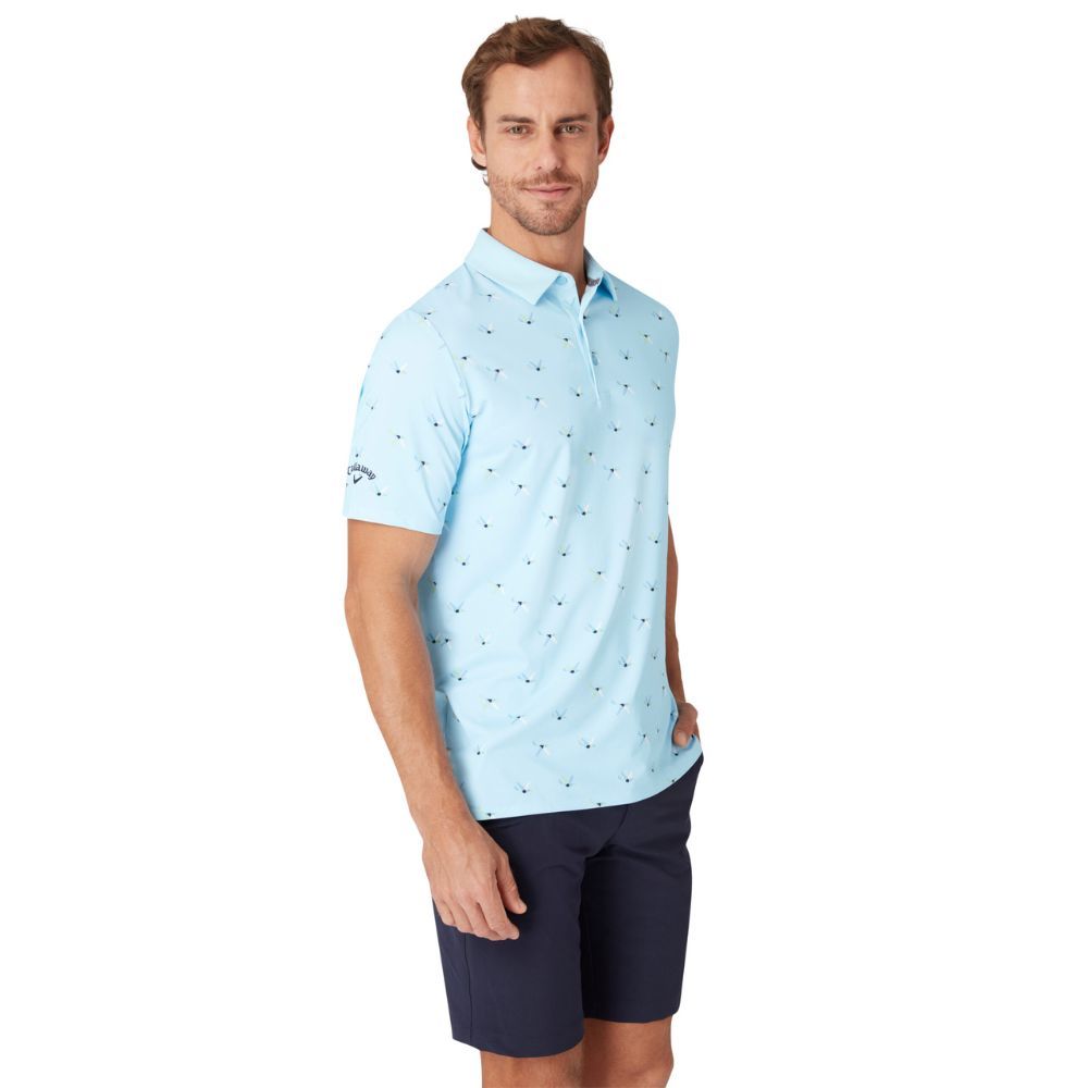 All Over Birdie Print Pique Herre Blå