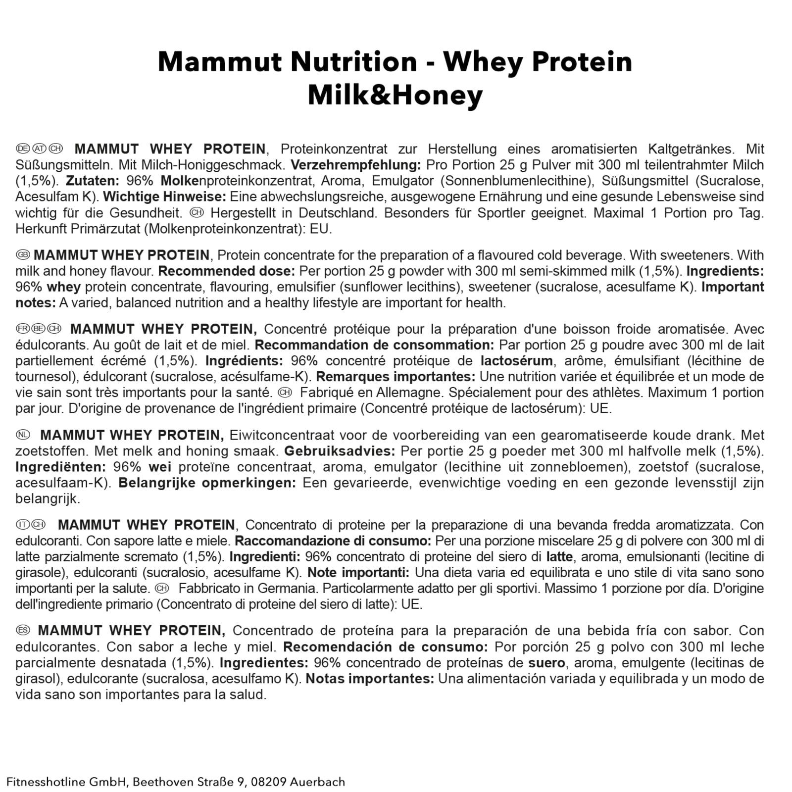 Mammut Whey Protein - 1000g - Milk & Honey