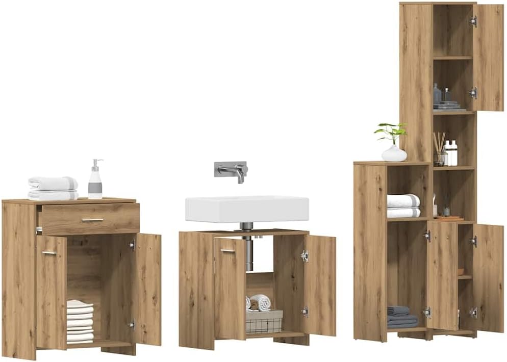 Refined Badmöbelset Badezimmerschrank Unterschrank Bad Badmöbel Unterschrank Badezimmer 4-TLG. Badmöbel-Set Artisan-Eiche Holzwerkstoff