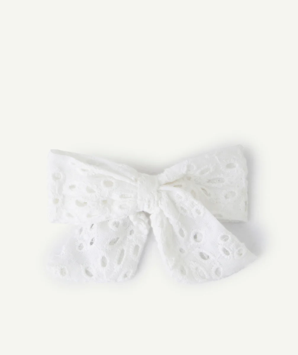 barrette fille nœud blanc broderie anglaise