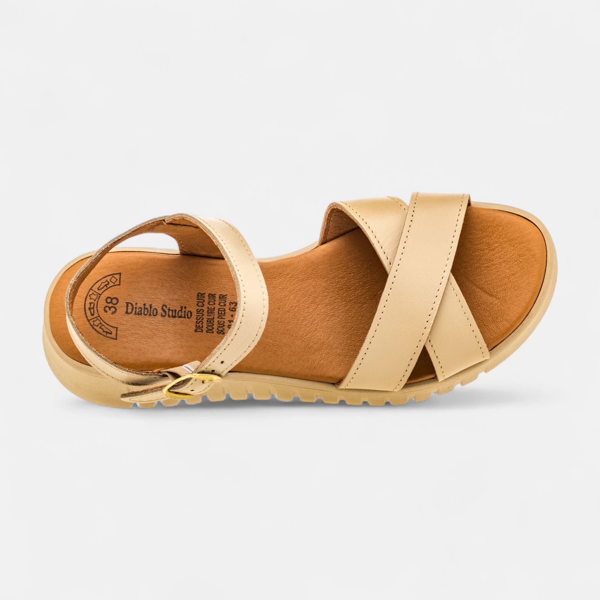 Sandales à talon compensé Femme en cuir beige