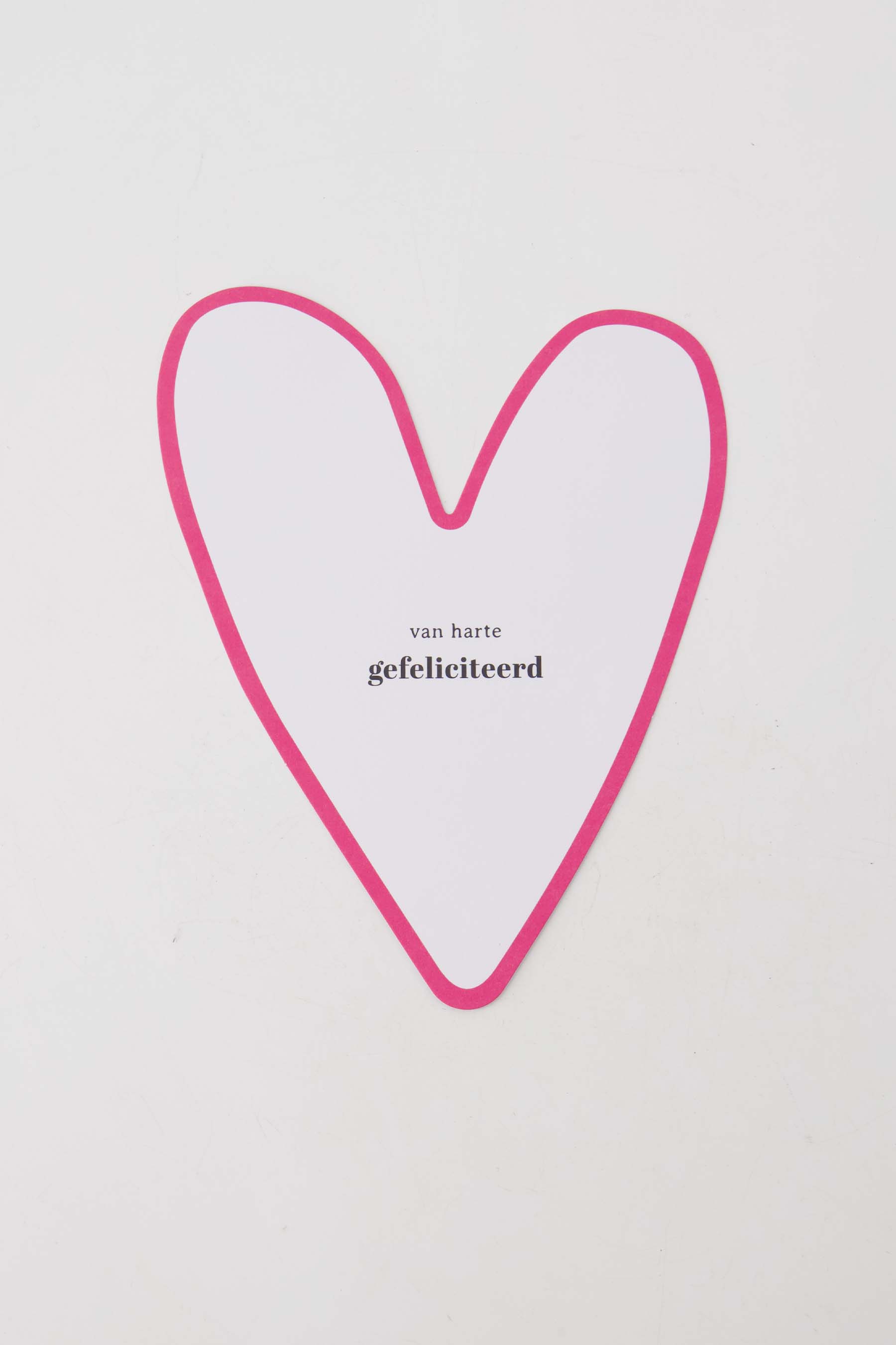 wenskaart hartje gefeliciteerd wit/roze
