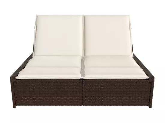 Chaise longue double avec coussins marron résine tressée
