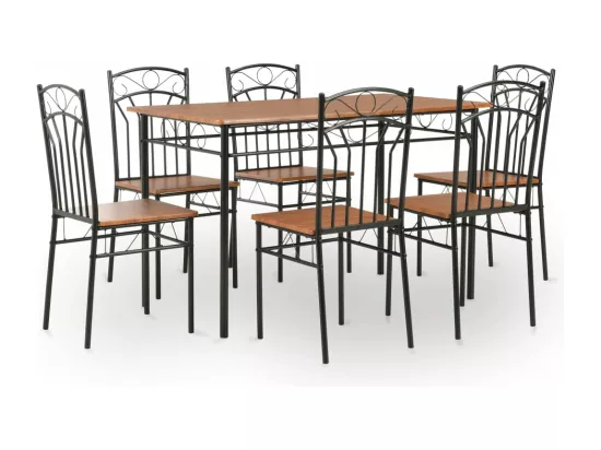 Ensemble de salle à manger 7 pcs MDF et acier Marron