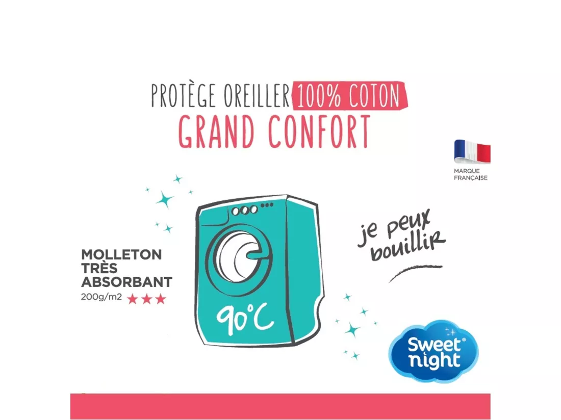 Protège oreiller 100% coton anti-rétrécissement absorbant silencieux et respirant 50x70 cm