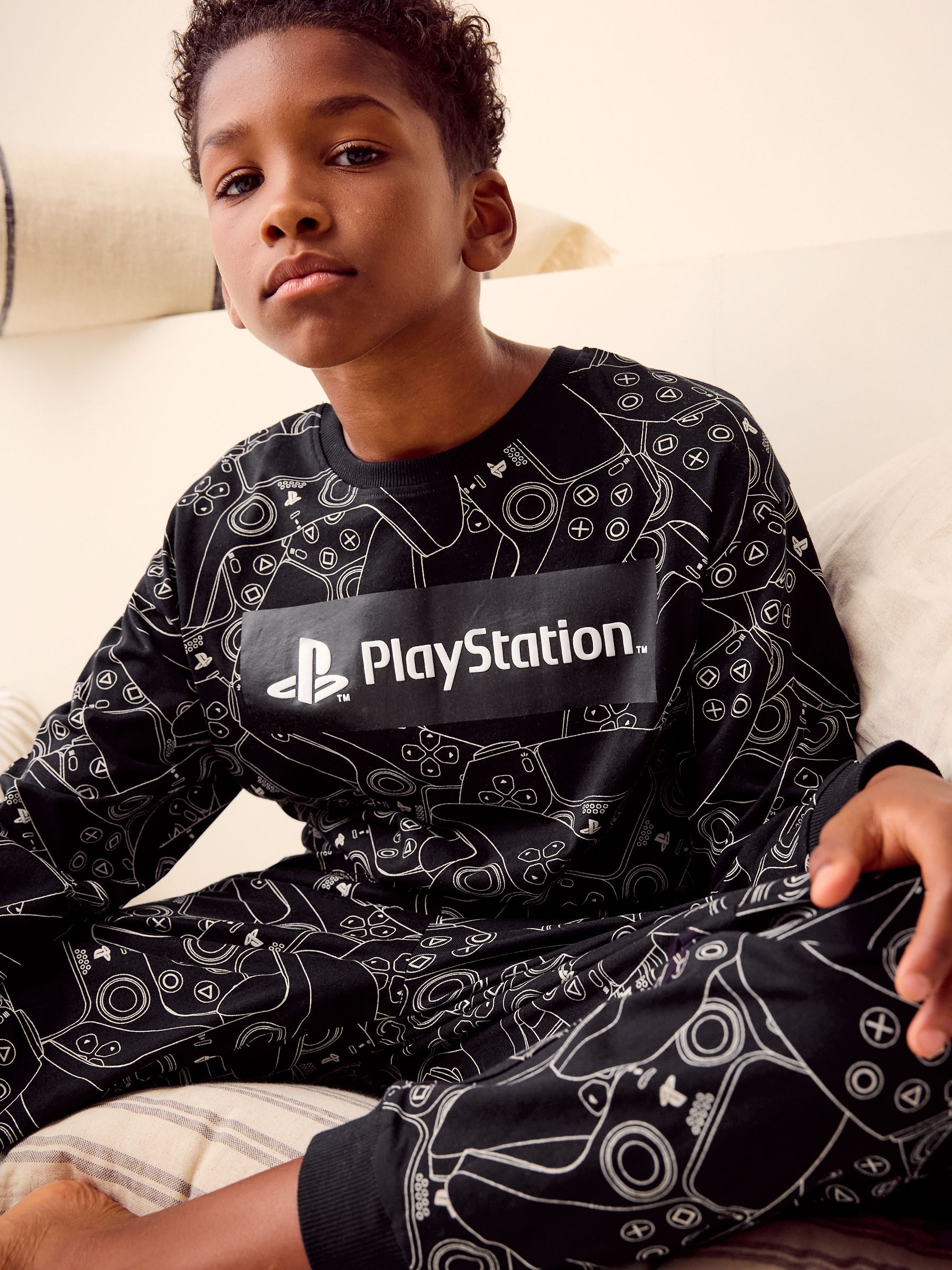 Zwart/wit Playstation - Pyjama met lange pijpen en lange mouwen (3-16jr)
