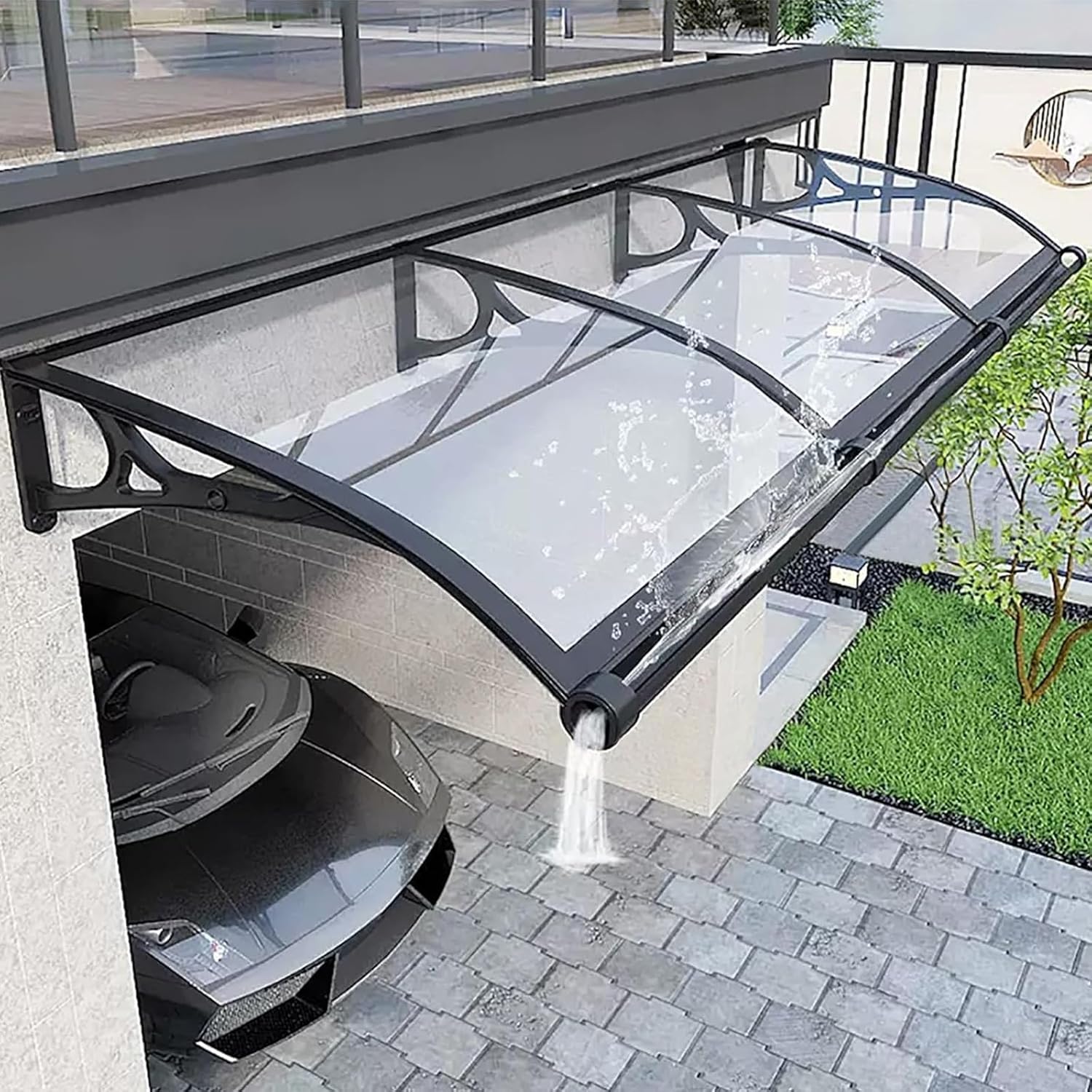 Türvordach für den Außenbereich, Aluminiumhalterung, Polycarbonat-Dach, Wetterschutz für Regen und Schnee, Eingangsmarkise für Veranden, Terrassen und Balkone (80 x 300 cm)