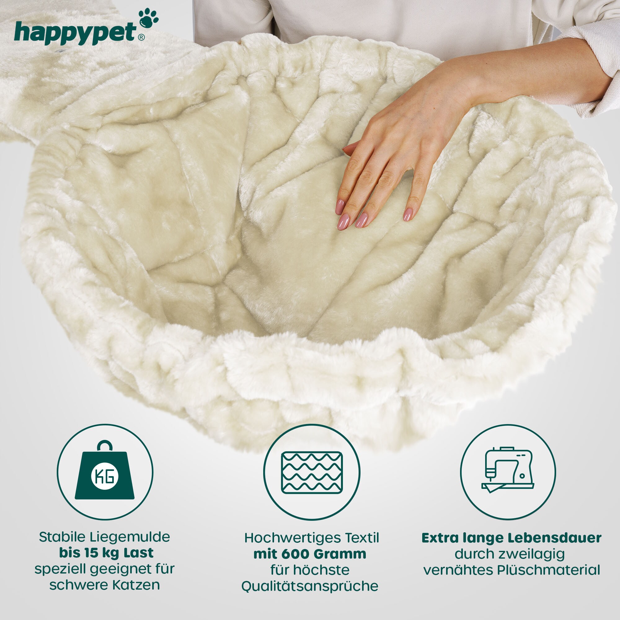 HAPPYPET Premium Kratzbaum 161 cm große Katzen stabil Katzenbaum | Creme