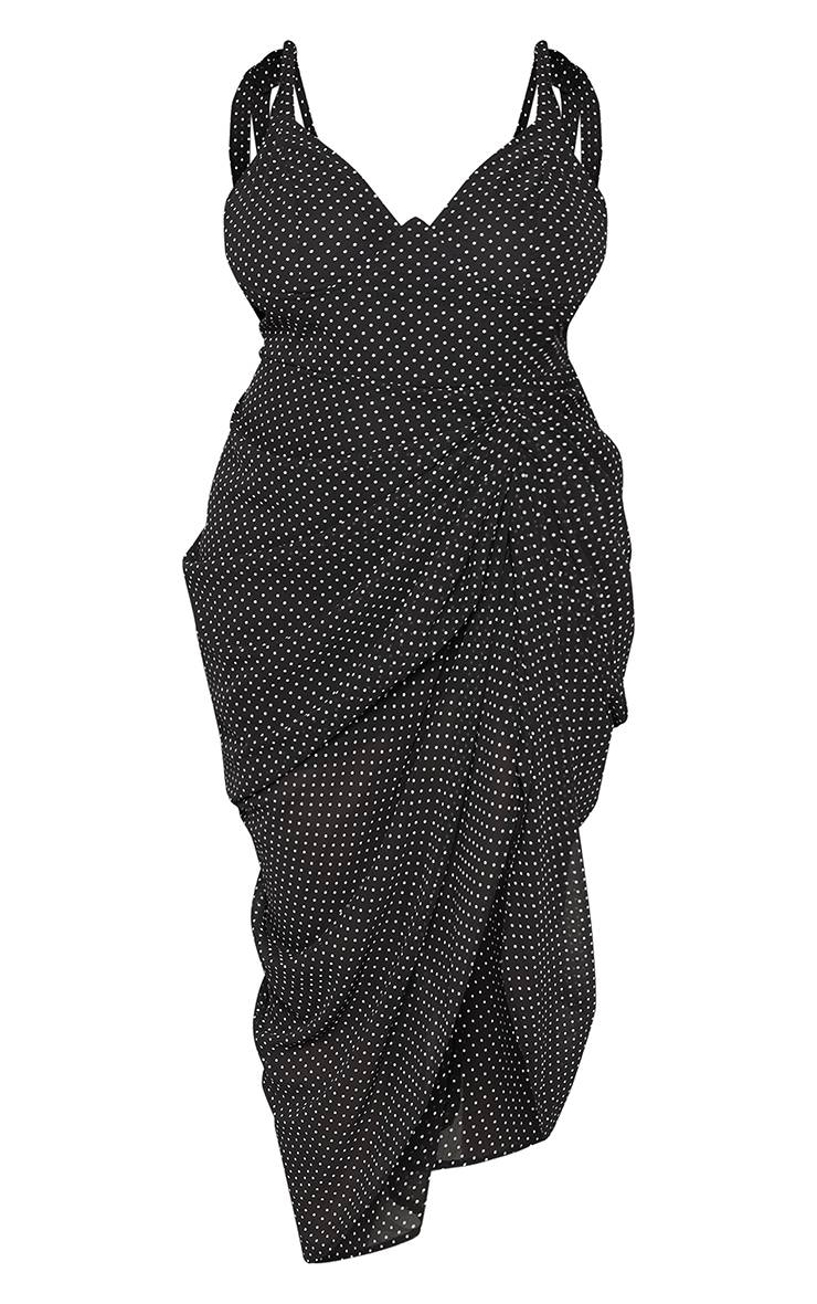 Noir Robe Midi Grande Taille À Pois Avec Détail Armature Et Drapé