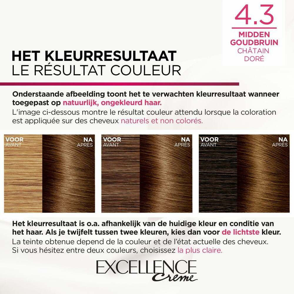 L'Oréal Excellence Crème Permanente Crèmekleuring 4.3 Midden Goudbruin