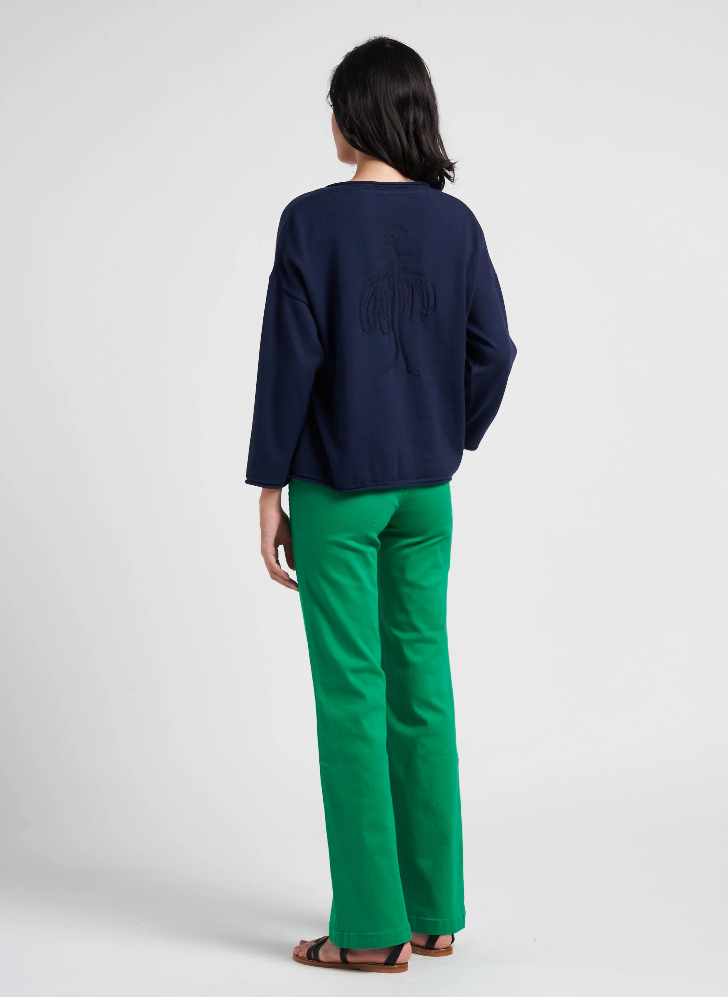 Pull col V évasé en coton | Bleu