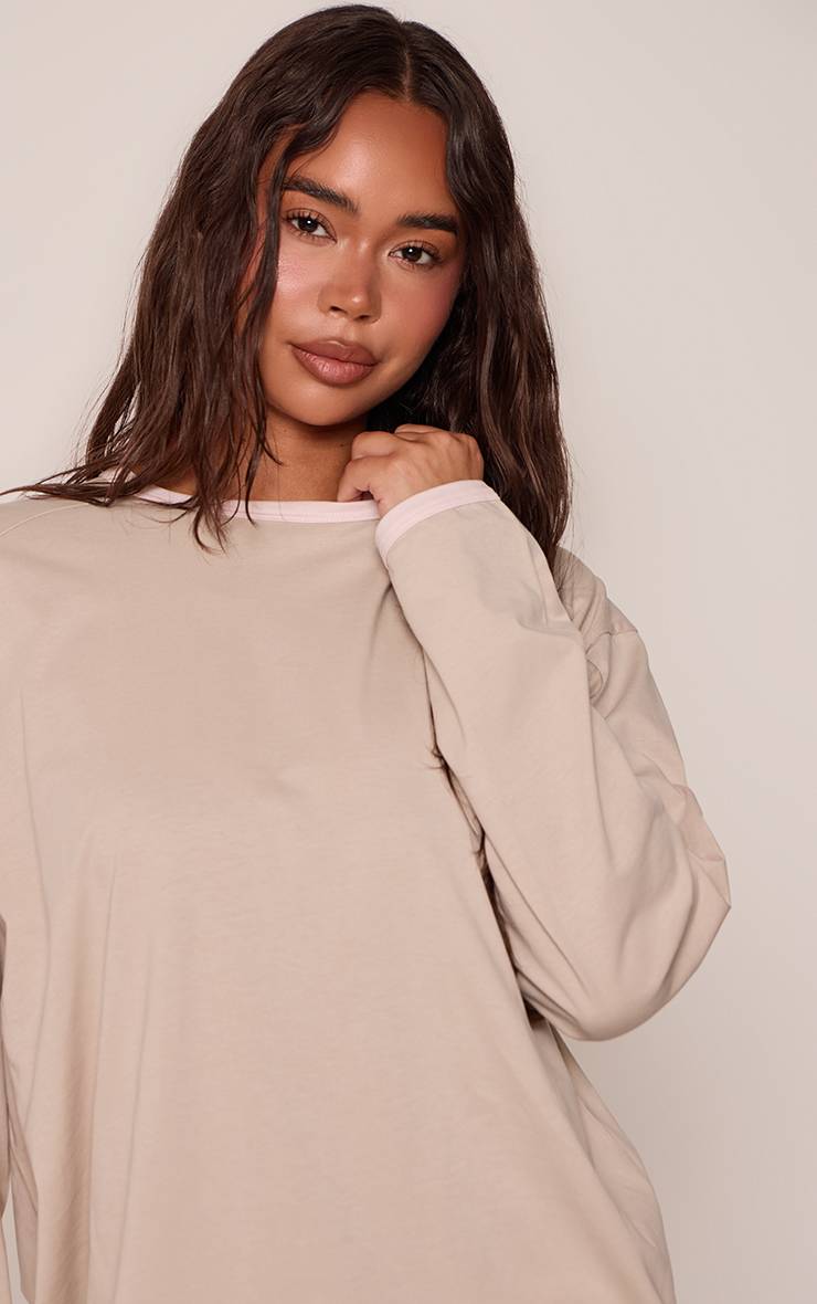 Avoine T-shirt Oversize Manches Longues En Coton Avec Poignets Contrastés