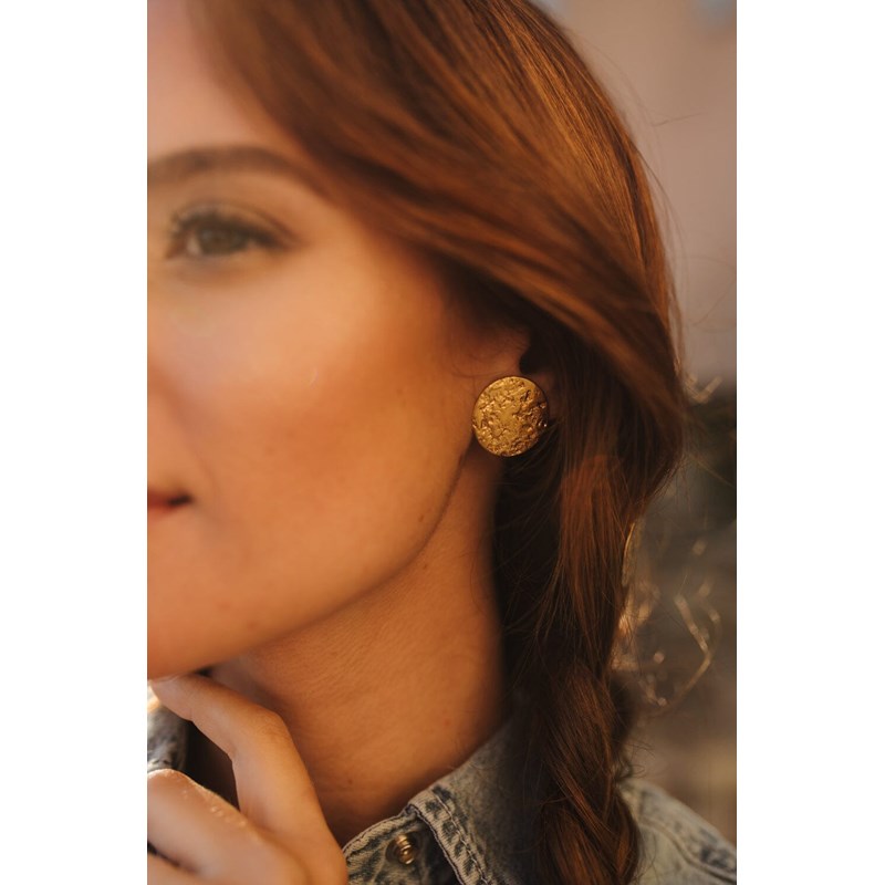 maxi boucles d'oreilles puces ronds martelés plaqué argent - HESTIA