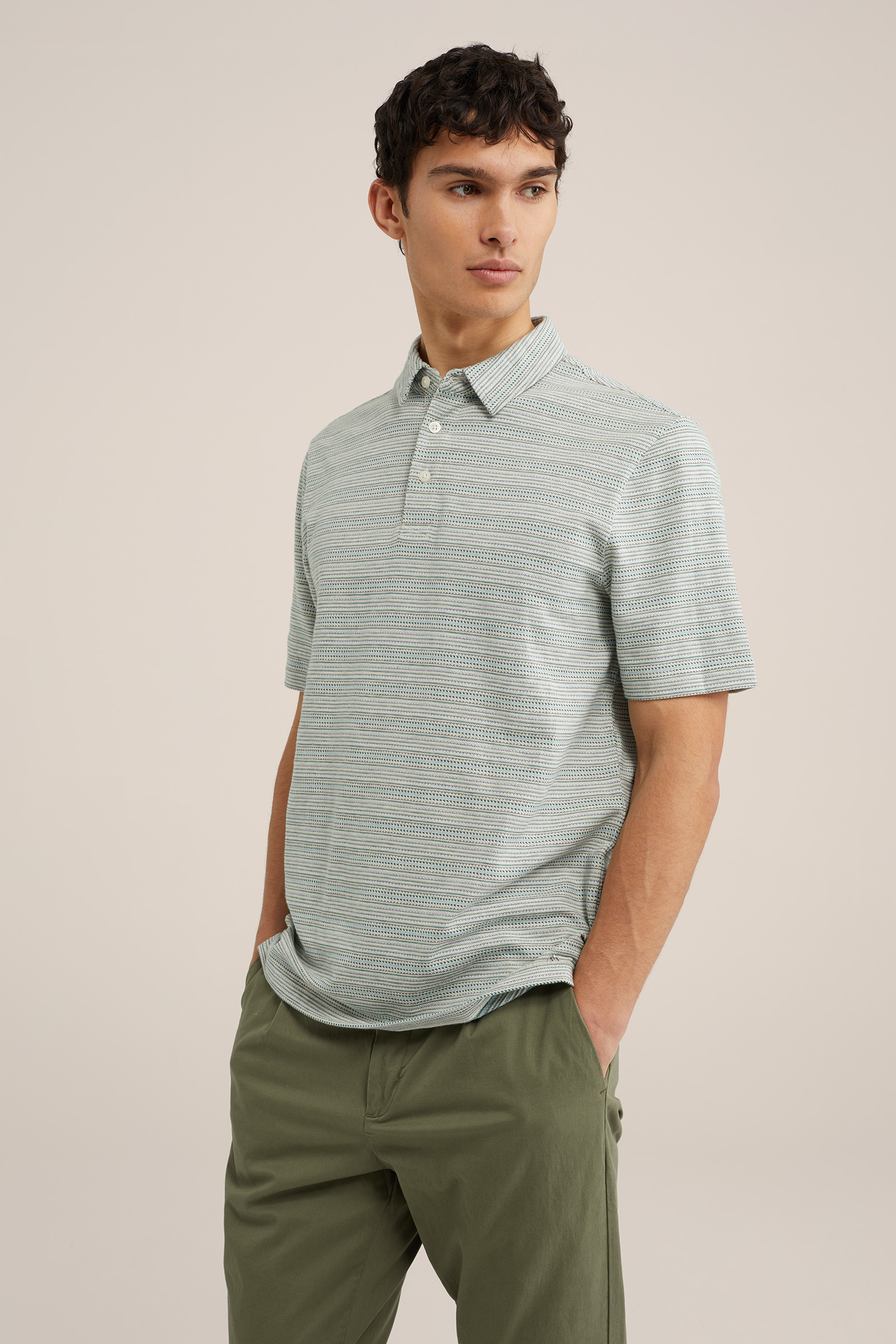 polo met dessin WE Fashion Gebroken wit