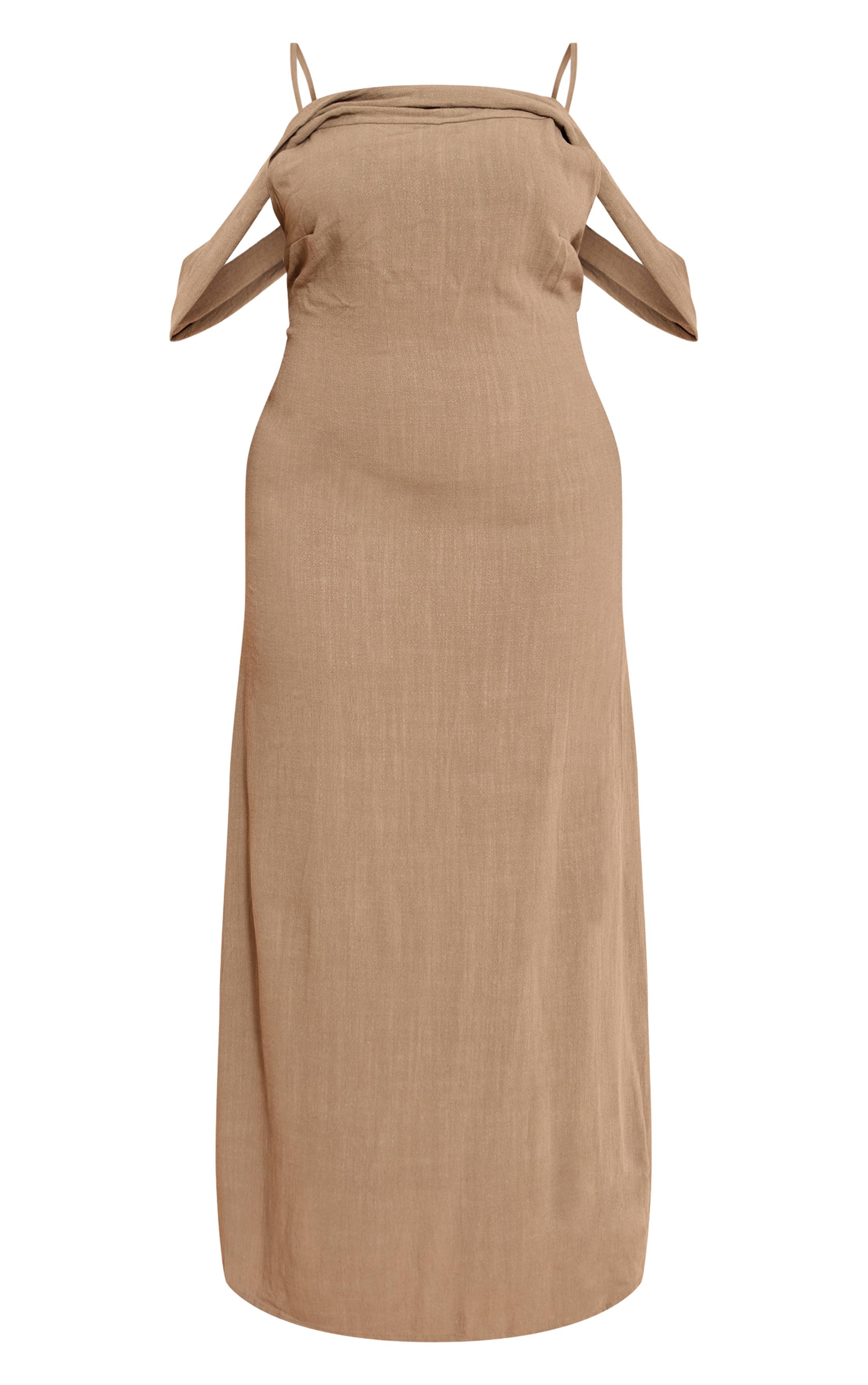 Kaki Robe Longue Grande Taille À Texture Avec Bretelles Et Détails Drapés