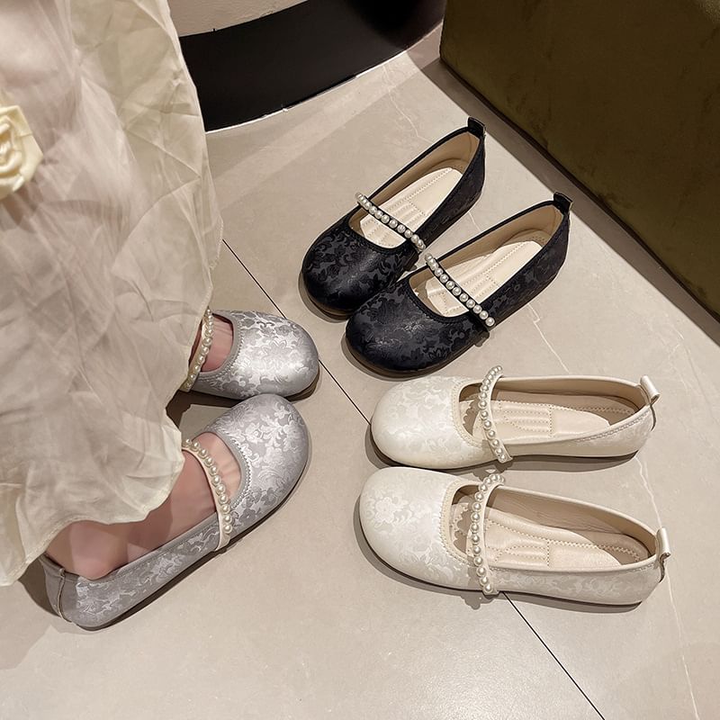 FRAISO - Mary Jane Flats met bloemenprint en imitatieparels