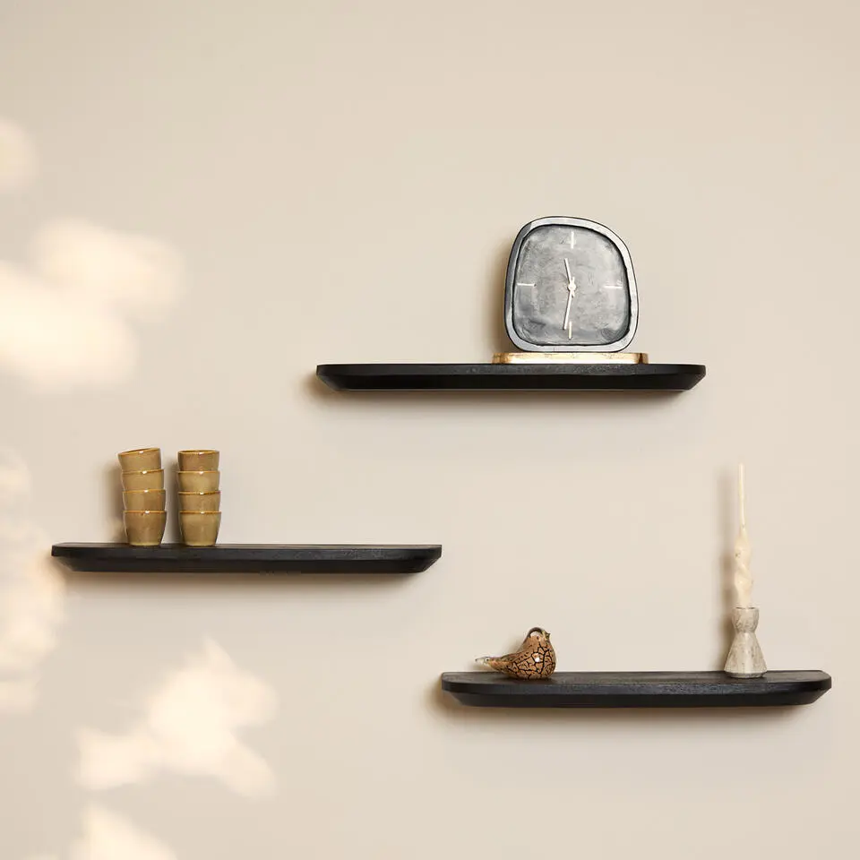 Wandplank Zwart - Set van 3 - 60x20x15cm - Gusta