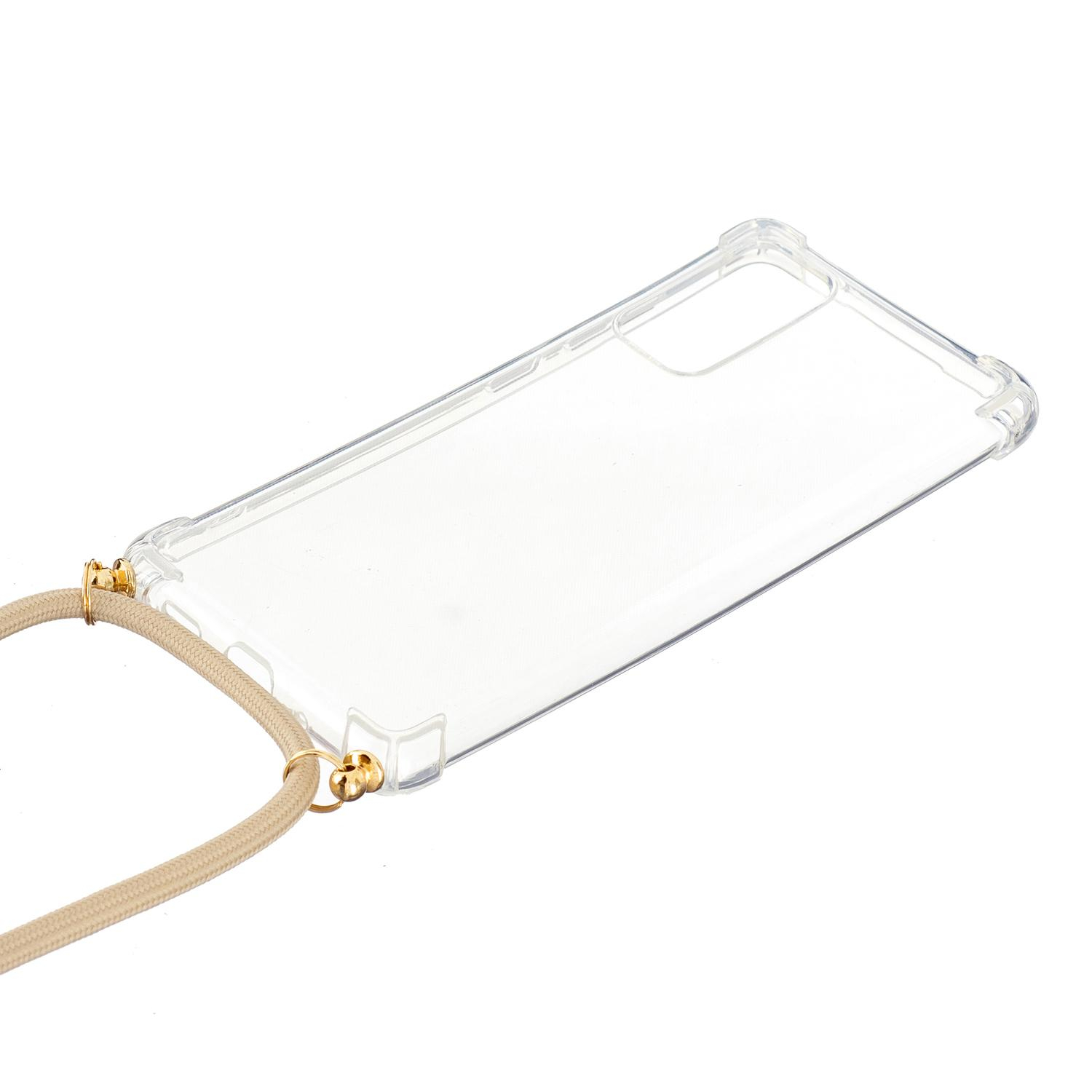 Samsung Galaxy S20 FE / S20 FE 5G Necklace Gummi Hülle Air Cushion Fallschutz   Handykette (150cm) - Beige / Gold