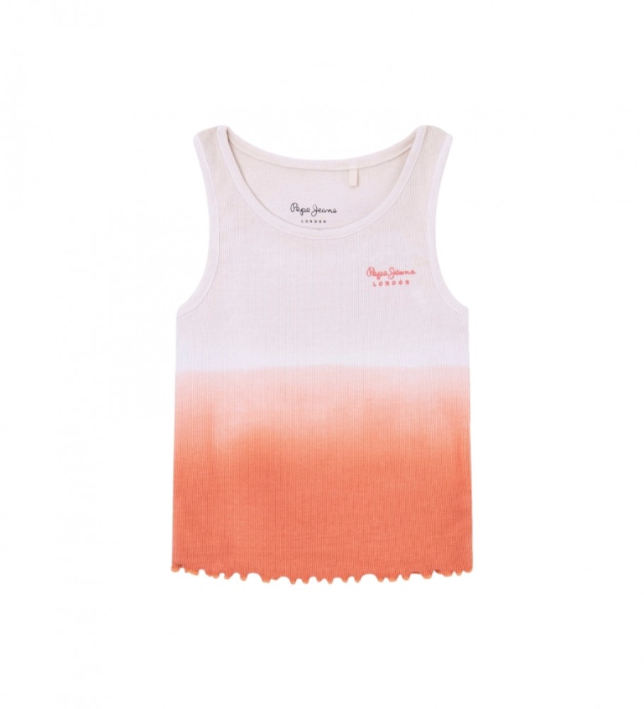 Camiseta Pepe Jeans Garnier, branca e laranja.