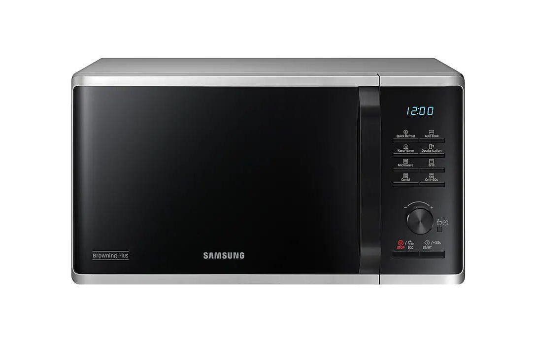 Mikrowelle mit Grill MG23K3505AS/SW Silber<br>800 W-Mikrowelle mit Grill-, Auftau- und Warmhalte- und Extra-Bräunungs-Funktion