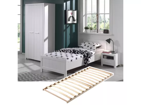 GASTON - Lit 90x200cm avec Sommier + Chevet + Armoire 2P
