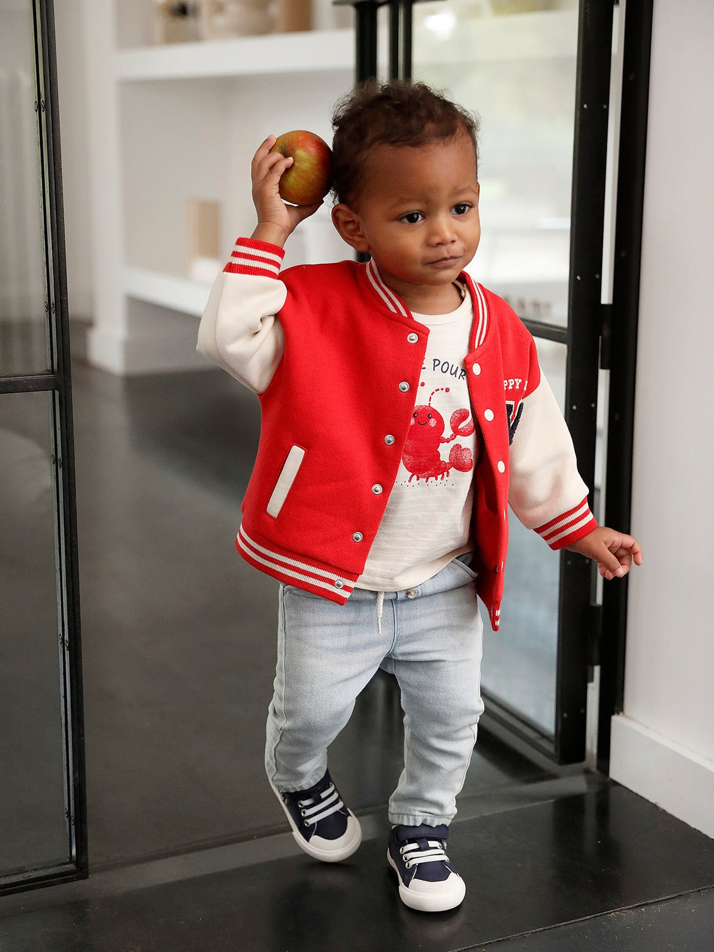 Vertbaudet Baby Sweatjacke im College-Style mit Recycling-Polyester rot