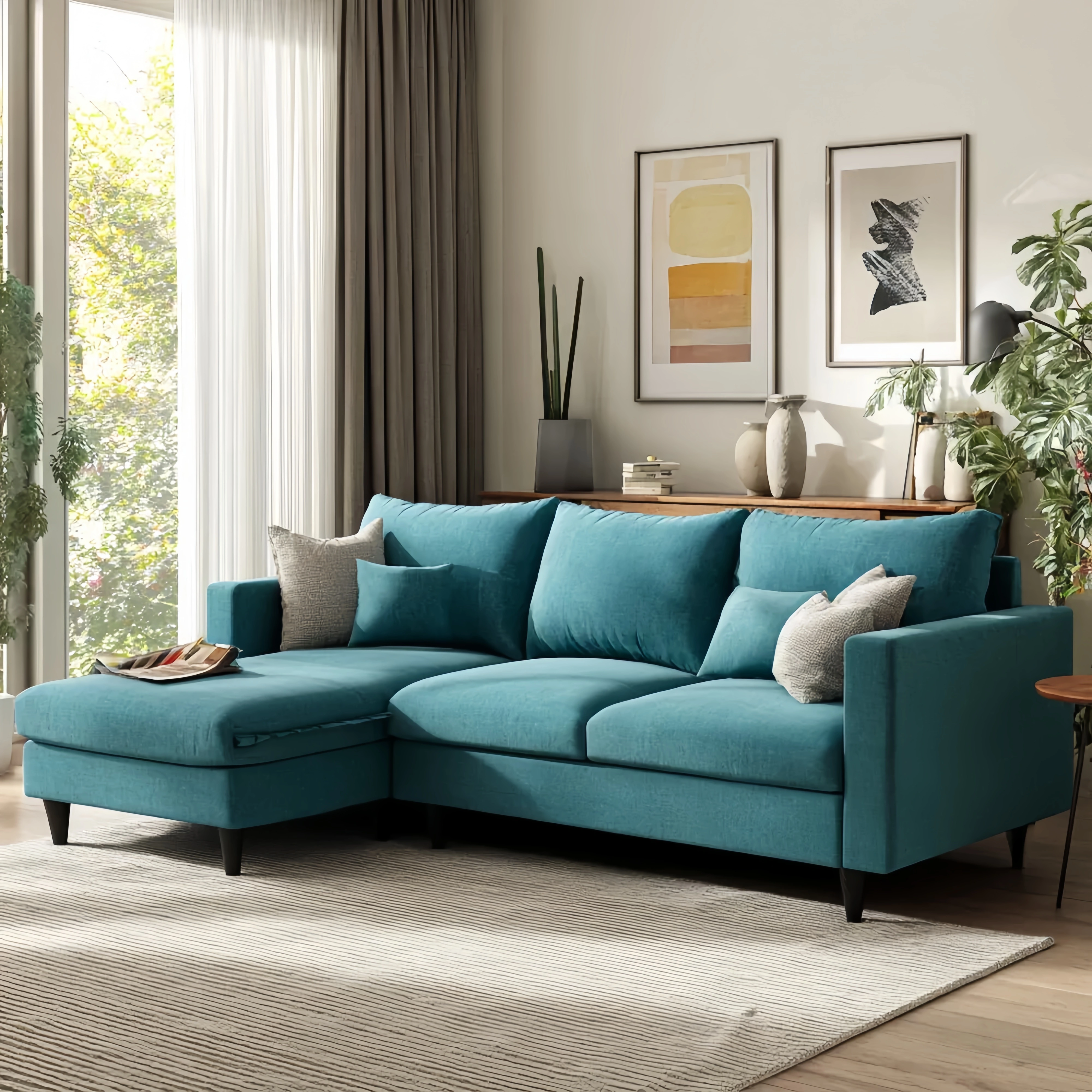 Ecksofa Stoffbezug 280x160x85 cm – Türkis – Modernes Design