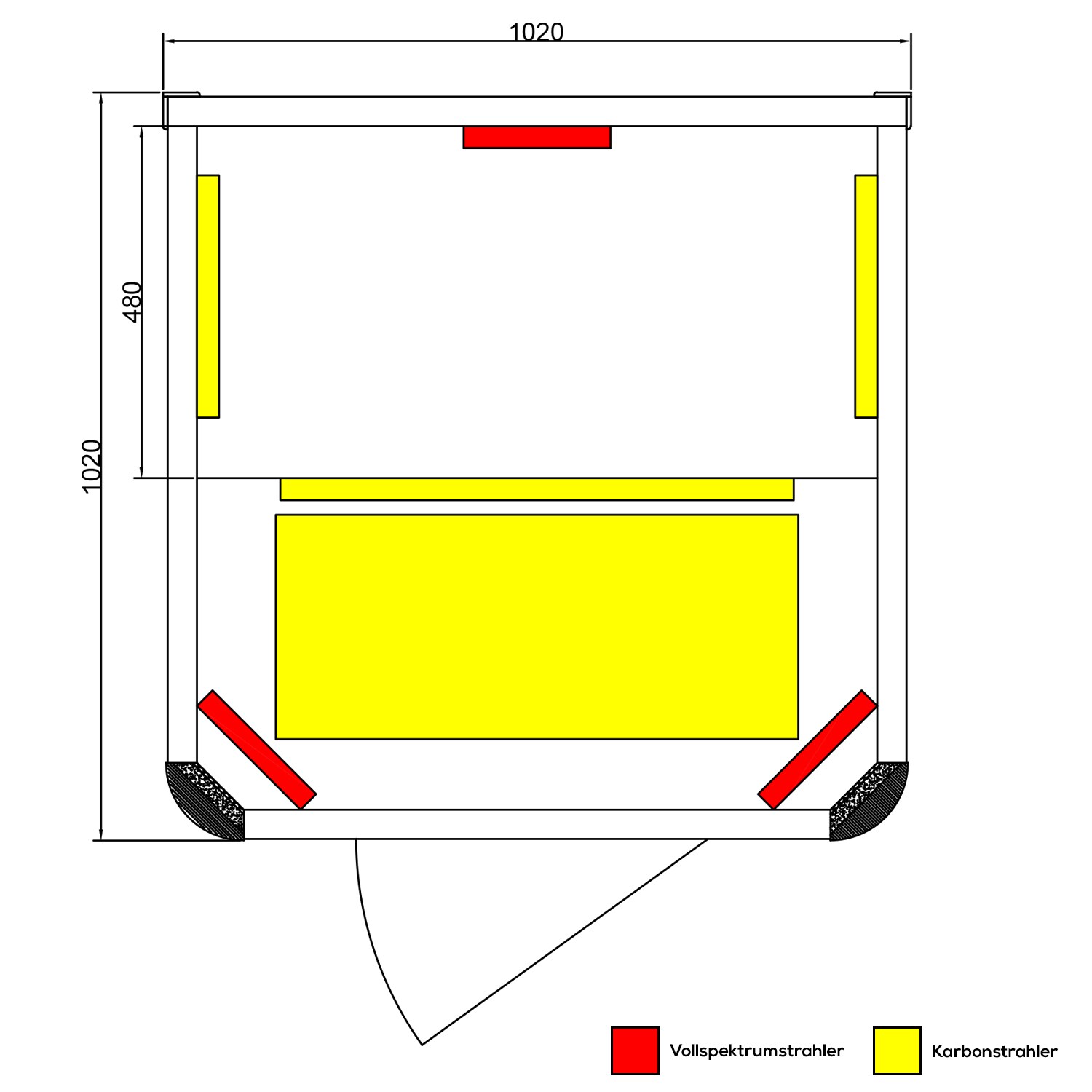 Dewello® Infrarotkabine Infrarotsauna TORONTO 102cm x 102cm inkl. 3 Vollspektrumstrahler, Bodenstrahler, 1 Person, LED