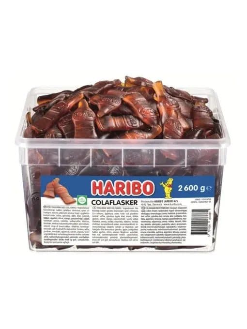 Haribo Cola Flasker 2,6 kg i plastbøtte