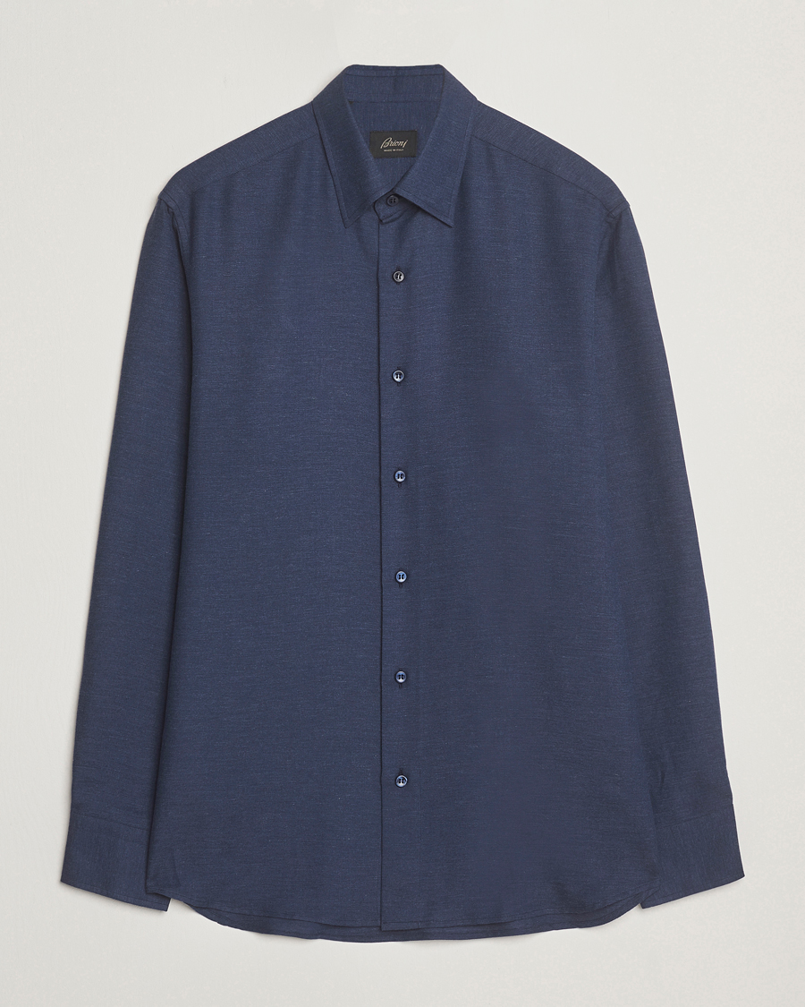 Brioni Cotton/Cashmere Flannel Shirt Navy