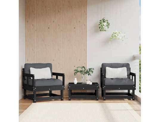 VIDAXL - Fauteuil Chaises de jardin 2 pcs noir bois massif de pin