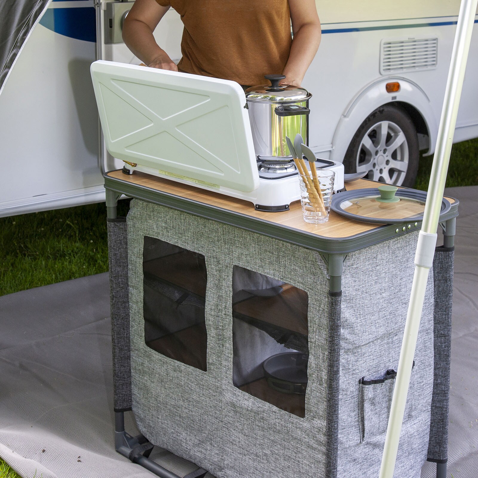 BO-CAMP Camping Küche XL Falt Schrank Stoff Kommode Wohnwagen Tisch Groß Faltbar