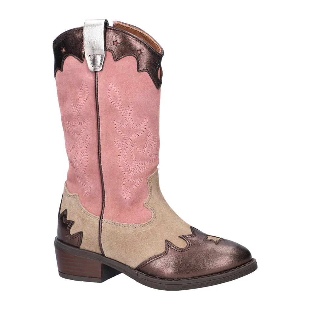 Nelson Kids suède cowboylaarzen brons/roze