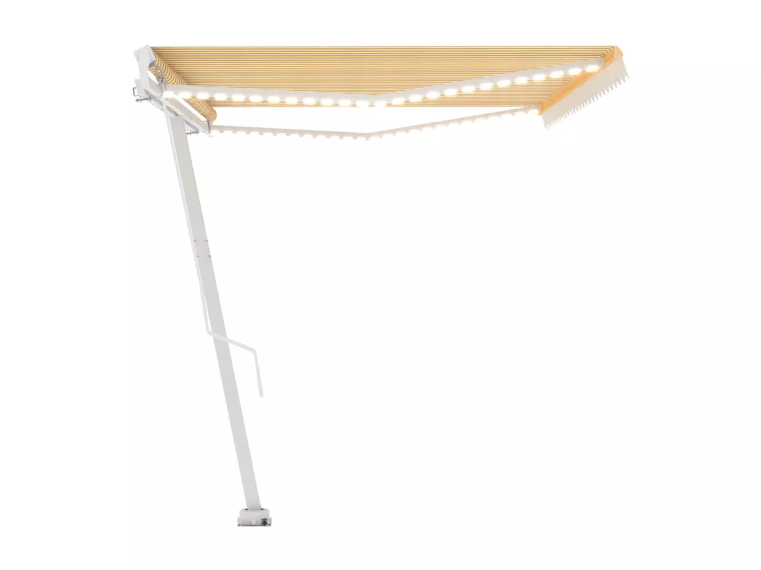 Auvent manuel rétractable avec LED 500x350 cm Jaune et blanc